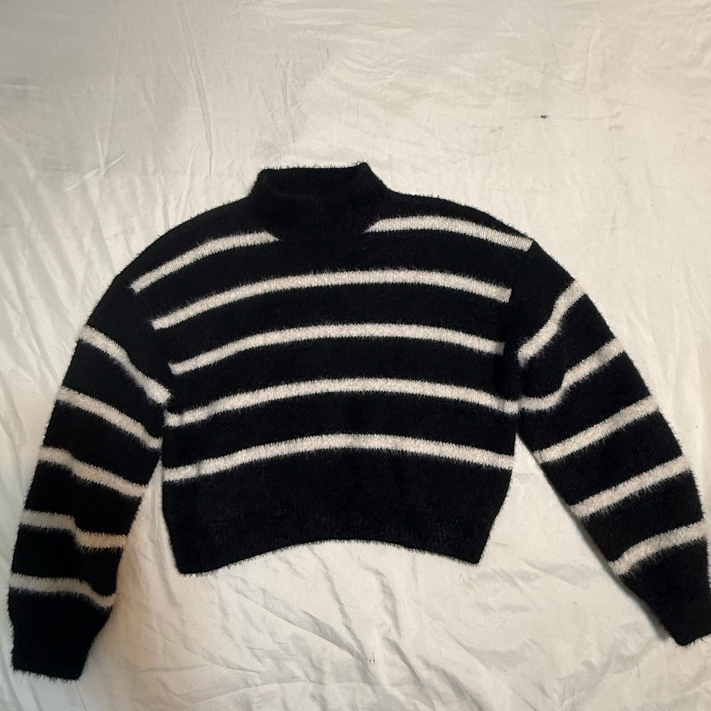 art class Black and White Striped Mock Neck Sweater